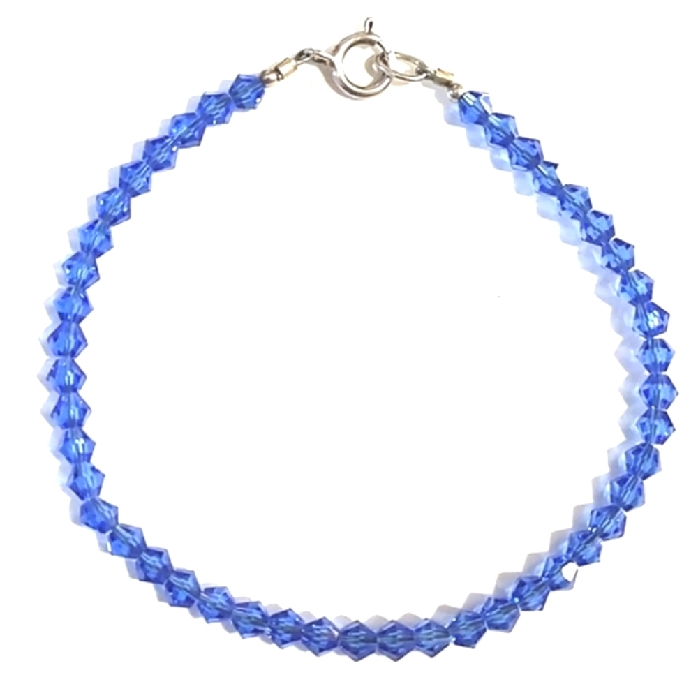 VINTAGE STERLING SILVER .925 SAPPHIRE BICONE CRYSTAL BEADED 7" BRACELET - Picture 7 of 9